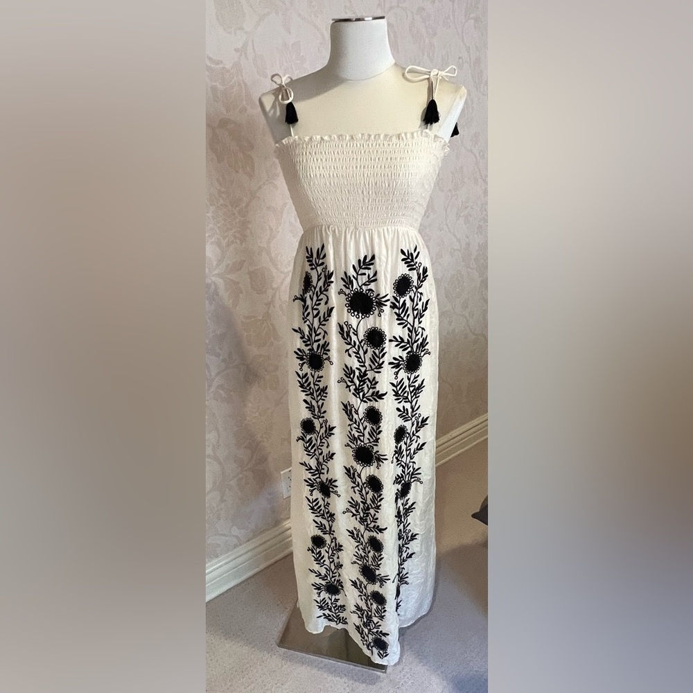 Juicy Couture cream and black embroidered maxi dress, size P